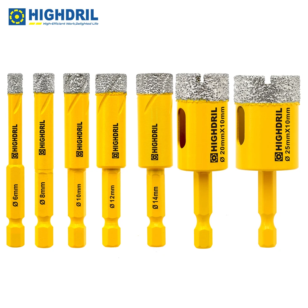 

HIGHDRIL Diamond Drill Bits Quick-fit Shank Core Holes Saw For Tile Porcelain Granite Marble Diamond 6/8/10/12/14mm Hexagonal