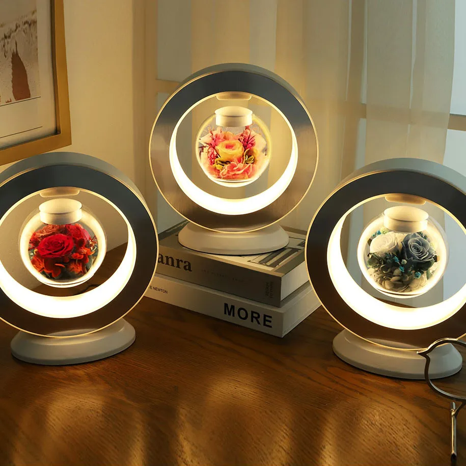 Magnetic Levitation Preserved Flower Table Lamp Holiday Gift Mobile Phone Wireless Charging Bluetooth Music Bedside Lamp