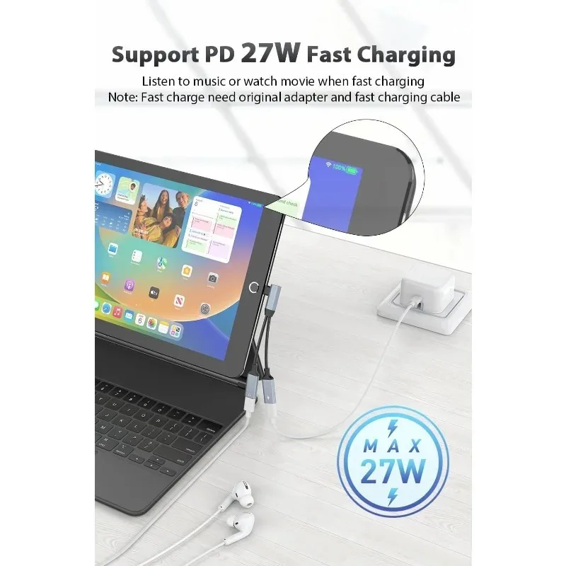 Para 3,5 mm Jack AUX Áudio OTG 2 EM 1 Tipo USB C Adaptador de fone de ouvido Carregador rápido para Apple IPhone15 Tablet