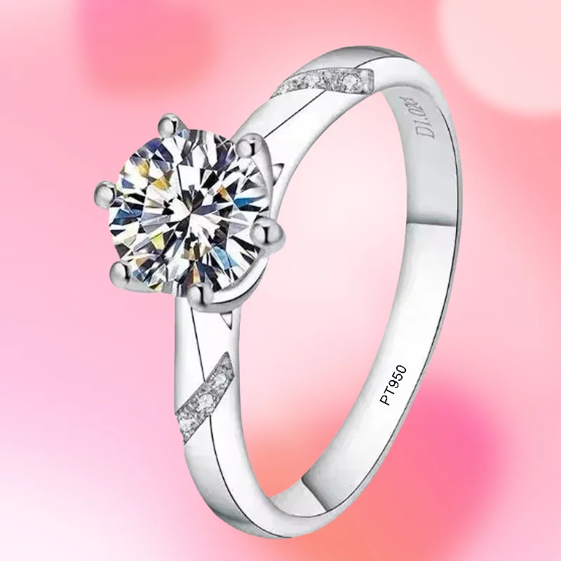 

Gift 100% Original Certified PT950 Platinum Ring Good Quality 1 Carat Moissanite Fine Jewelry Wedding Engagement Rings for Women