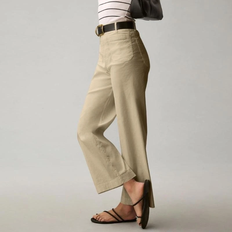 جينز نسائي من قطن التويل المطاطي قصير بأرجل واسعة مع جيوب، جينز كاجوال بطول الكاحل