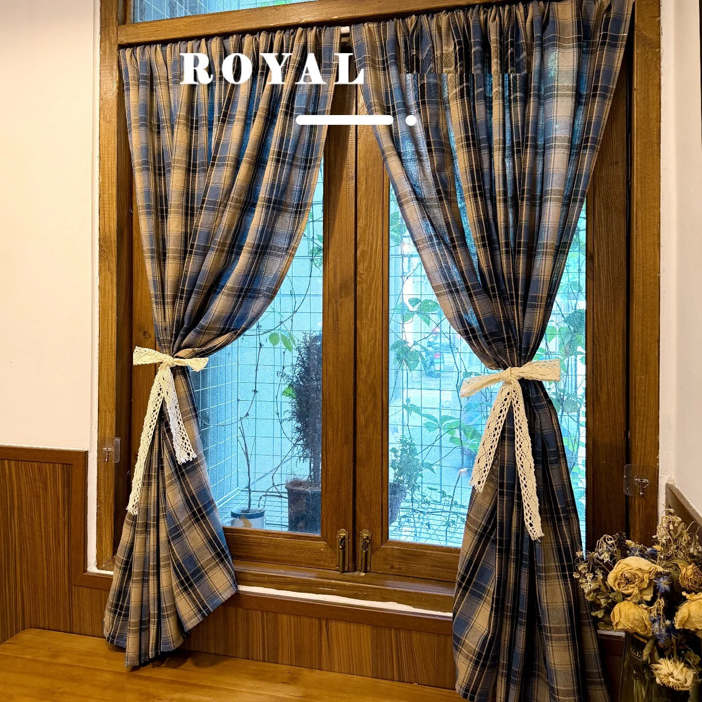 Blue Tan Grid Plaid Curtains, Modern Farmhouse Checkered Window Panels, Soft Washable Polyester Cotton Blend Drapes