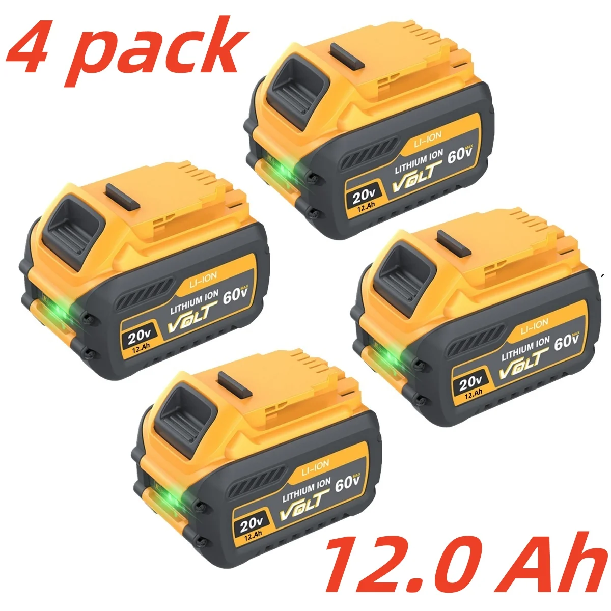 4PACK 12.0Ah DCB612 Replacement For Dewalt Flexvolt 20V/60V MAX XR Battery Compatible With DeWalt Flex-Volt DCB609 DCB612 DCB606