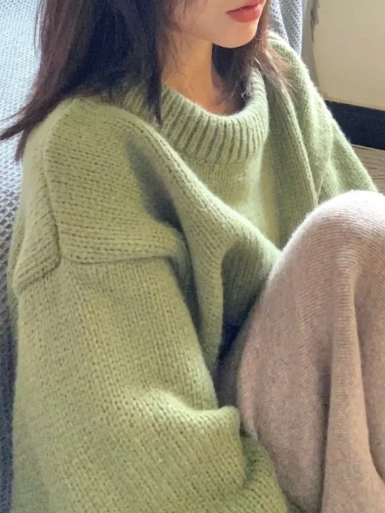 Japanse retro damestrui met ronde hals voor herfst en winter dames losse en dikke gebreide damestops met lange mouwen