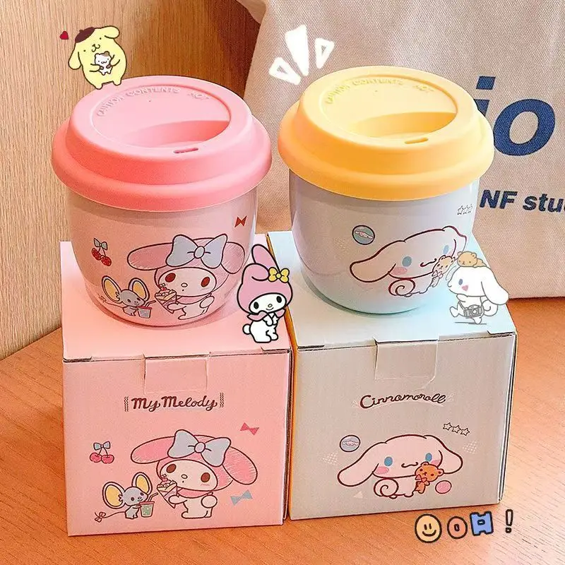 Kawaii Hello Kitty Kuromi My melody cartoon pattern coffee cup for women new ceramic casual cup with lid couple water cup