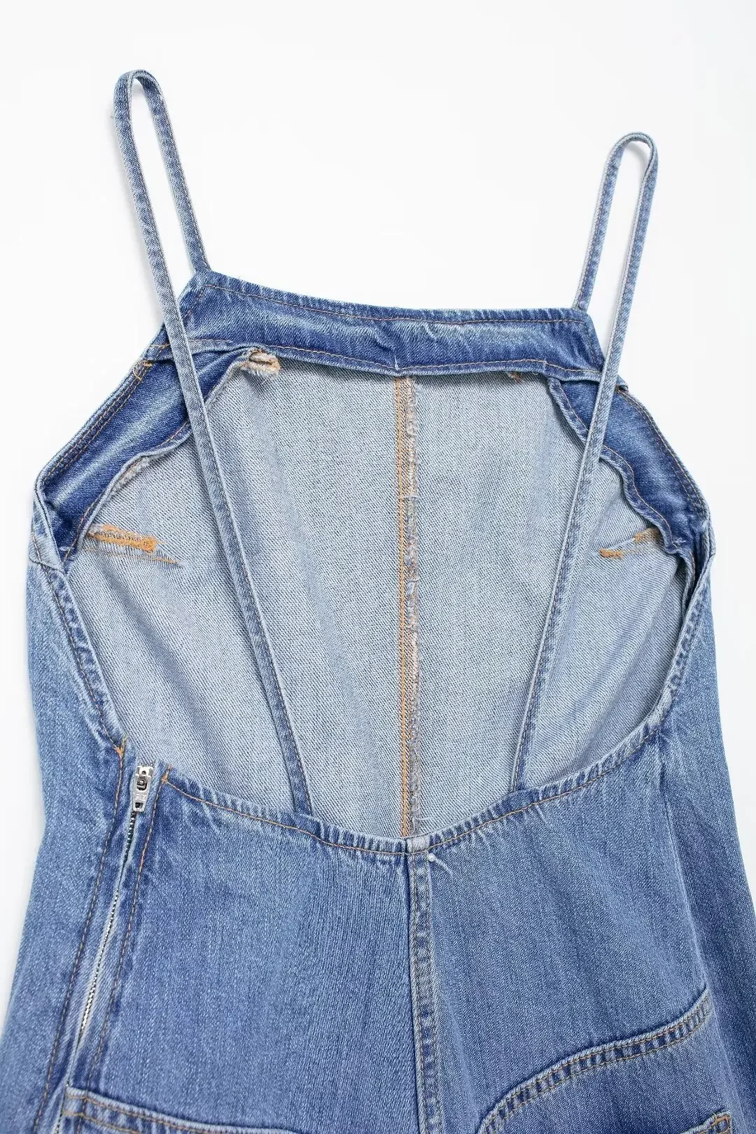 Macacão de tecido jeans casual chique feminino, suspensório sem mangas, moda retrô, novo, 24