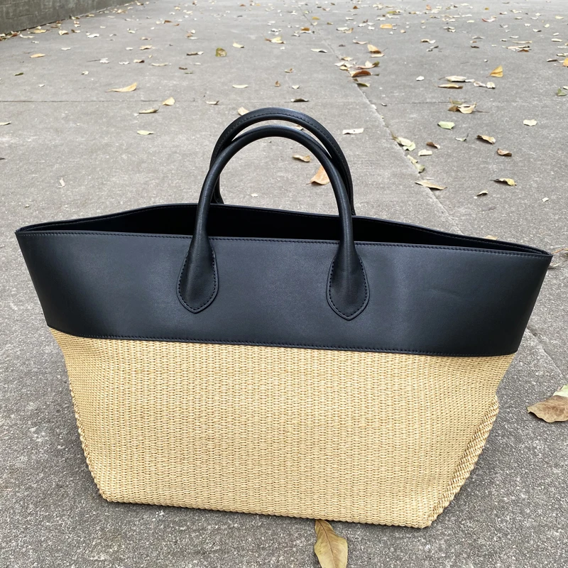

Genuine Leather Straw Tote Bags For Women Luxury Designer Handbags Purses 2025 New In Grass With Cowhide Top Handle Beach Wrist