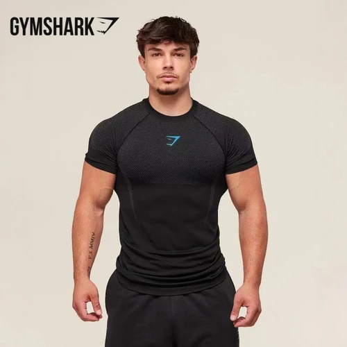 GYM SHARK Ropa de fitness, camisetas deportivas elásticas de secado rápido, camisetas de ropa de fitness GYM SHARK