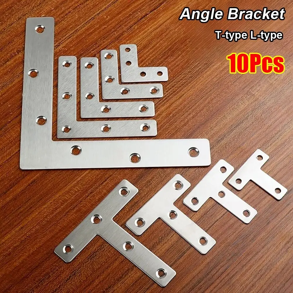 10Pcs 40/50/60/80mm Angle Bracket 90° Right Angle Flat Fastener Connection Plate T-type L-type Stainless Steel Corner Bracket