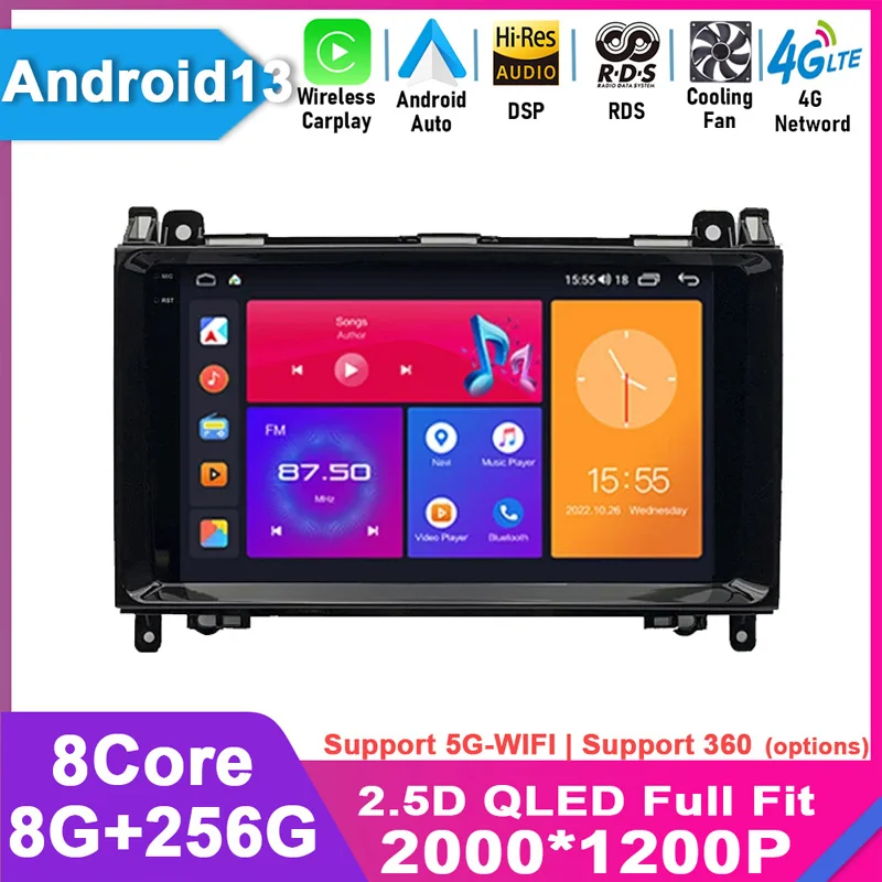 2K For Mercedes Benz B200 A B Class W169 W245 Viano Vito W639 Sprinter W906 BT Android 13 Radio 4G  GPS Navi Head unit Carplay