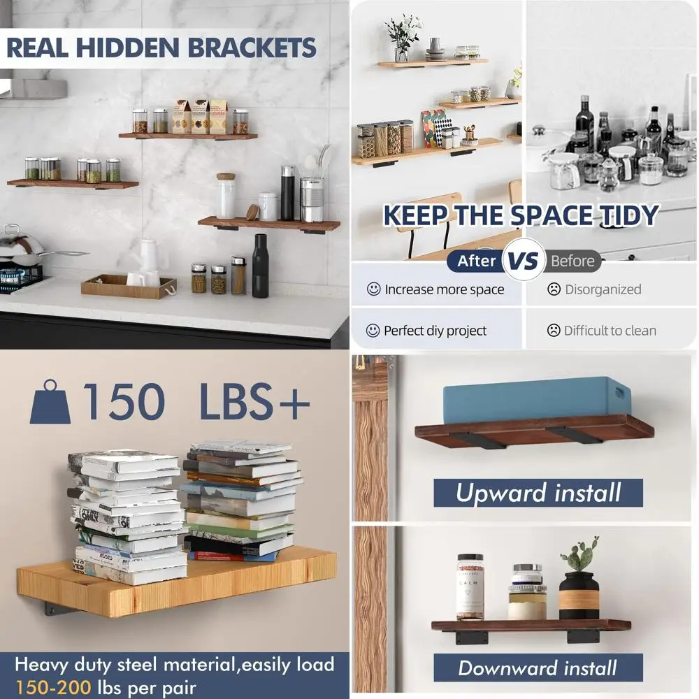 

8 шт. 8 сверхмощных черных металлических кронштейнов для полок для плавающих полок своими руками, поддержка толщиной 1/5