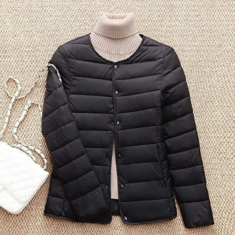 2024 Women Jacket Coats Winter Casual Ultralight Collarless Korean Coat Portable Female Padded Parkas O-Neck Puffer Overcoat