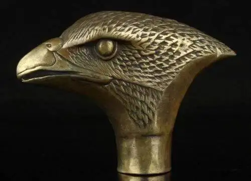 Chinese Old Bronze Hand Carved Eagle Statue Cane Walking Stick Head
