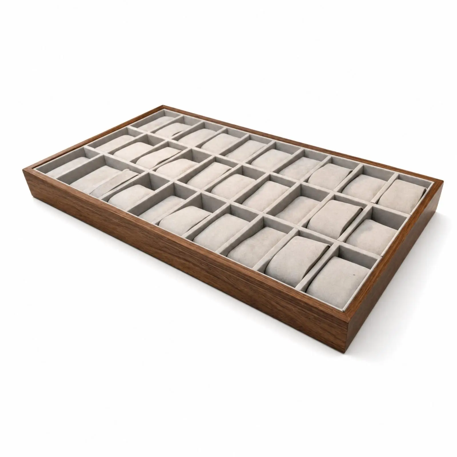 Wooden Display Tray with 30 Compartments Multi-Functional Watch Jewelry Tray Organizer Padded Compartment Display Box Sturdy
