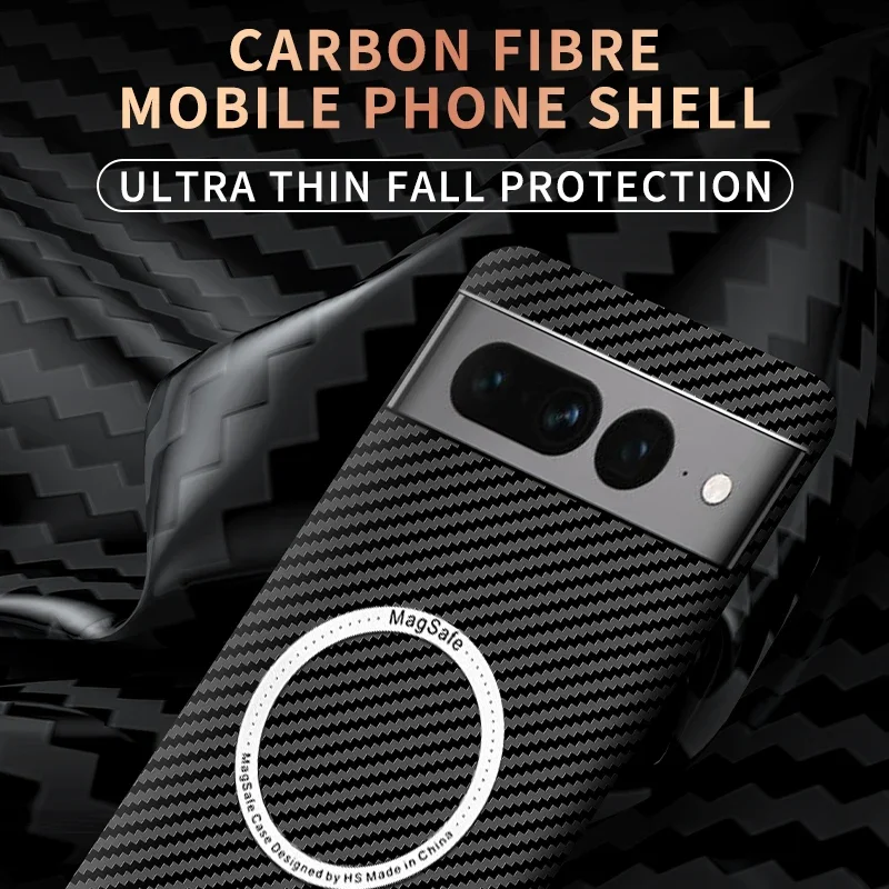 For Google Pixel 9 Pro XL Wireless Charging Magnetic Case Imitation Carbon Fiber Texture Plastics Shockproof Hard Back Cover