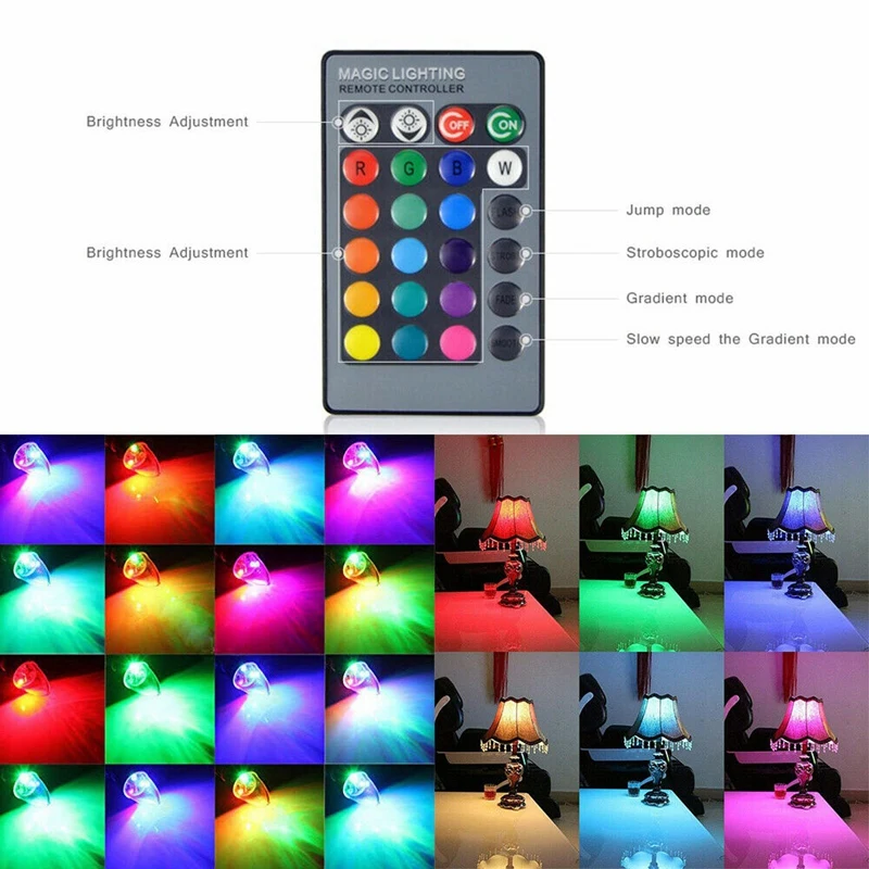 3W Smart E12 RGB LED لمبة تغيير لون ملونة مع 24 شمعة زر التحكم عن بعد عاكس الضوء الشفاف