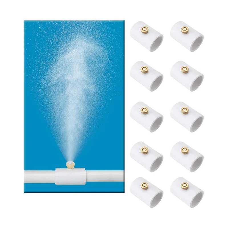10Pcs 1/2 Inch PVC Mist Nozzle Misting System for Patio Outdoor Mister Coupling PVC Split Section with Mist Nozzle-DT30