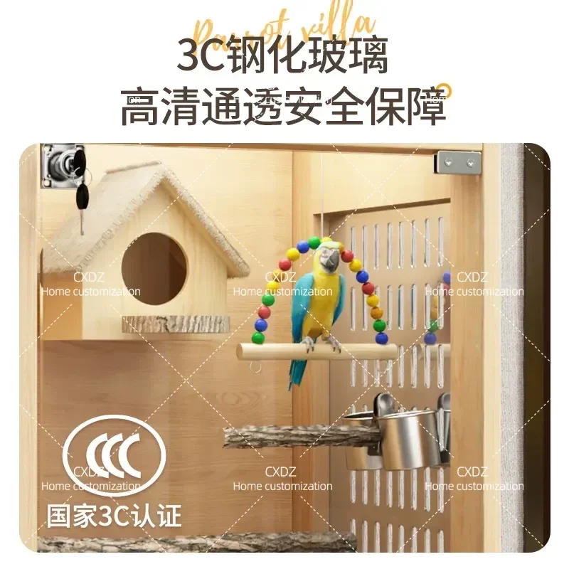 Bird cage Parrot cage Wooden incubator Constant temperature bird room Canary special luxury wooden house Villa pet cabinet