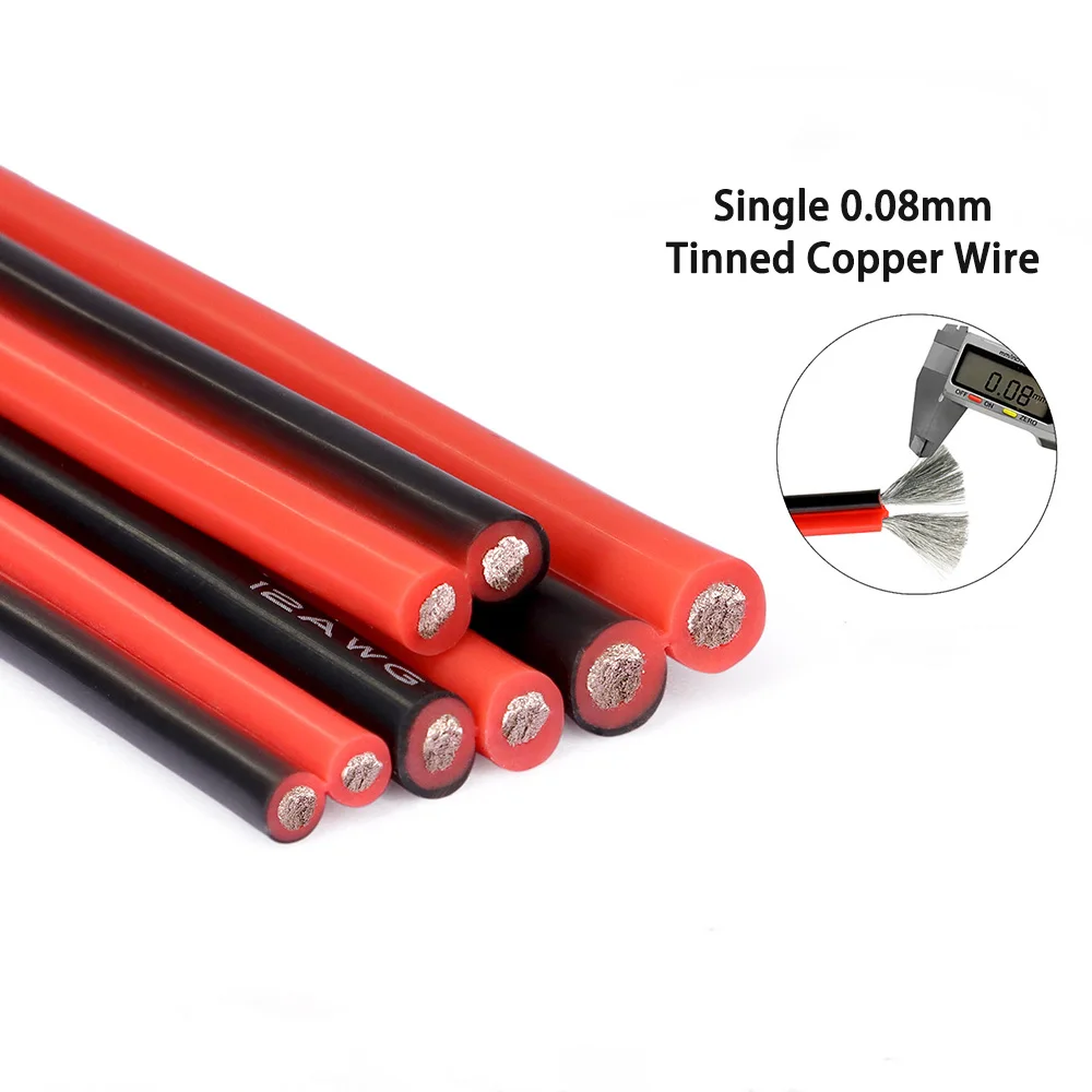 1-10M Ultra Flexible Red Black Parallel Silicone Wire 8AWG~30AWG High Temperature Resistant  Wire For DIY Connection Accessories