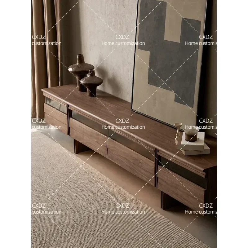 North American Black Walnut TV Cabinet 2025 New Solid Wood Chinese Nordic Style 3 Meters Floor Length Media Console