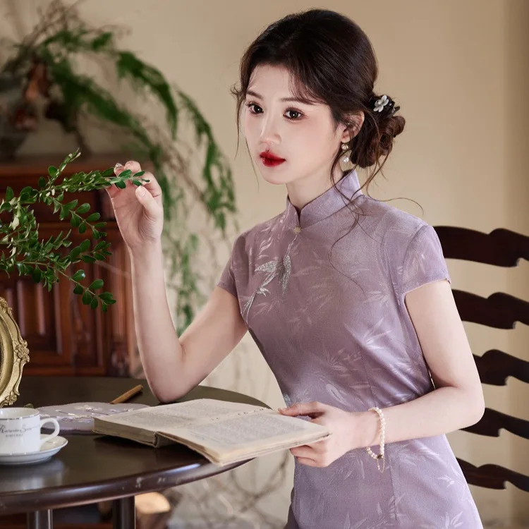 

Yourqipao фиолетовое китайское традиционное платье Cheongsam, новое улучшенное молодежное платье Ципао с длинной юбкой для женщин
