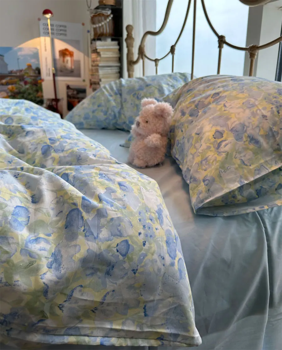 

Elegant romantic floral blue yellow bedding set,twin full queen king cute cotton home textile bed sheet pillow case quilt cover