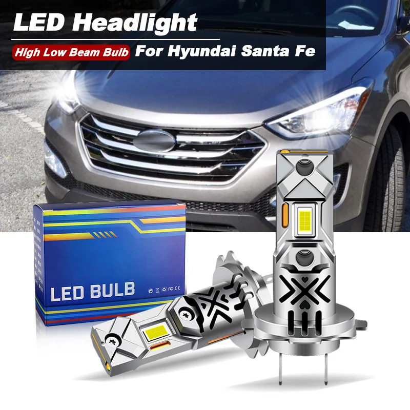 2PCS CANbus 20000lm Headlight Bulbs LED H7 High H11 H9 Low Beam Lamp Auto For Hyundai Santa Fe Sport 2013 2014 2015 2016 White