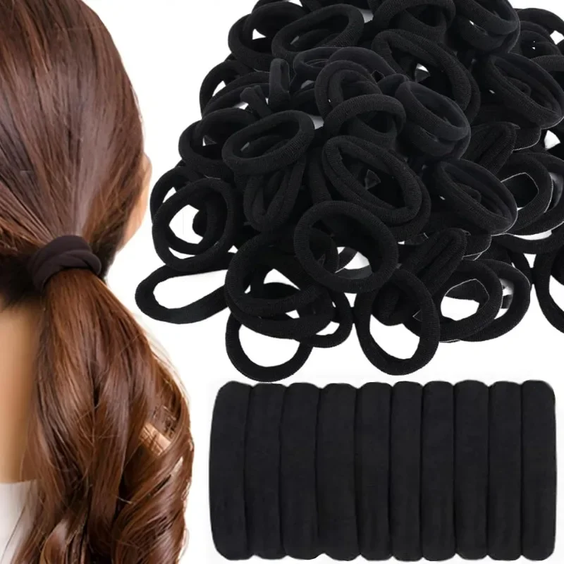 10/500PCS Zwarte Basic Haarbanden Vrouwen Meisjes Hoge Elastische Hoofdband Banden Rubberen Touwen Scrunchies Paardenstaart Houders Accessoires