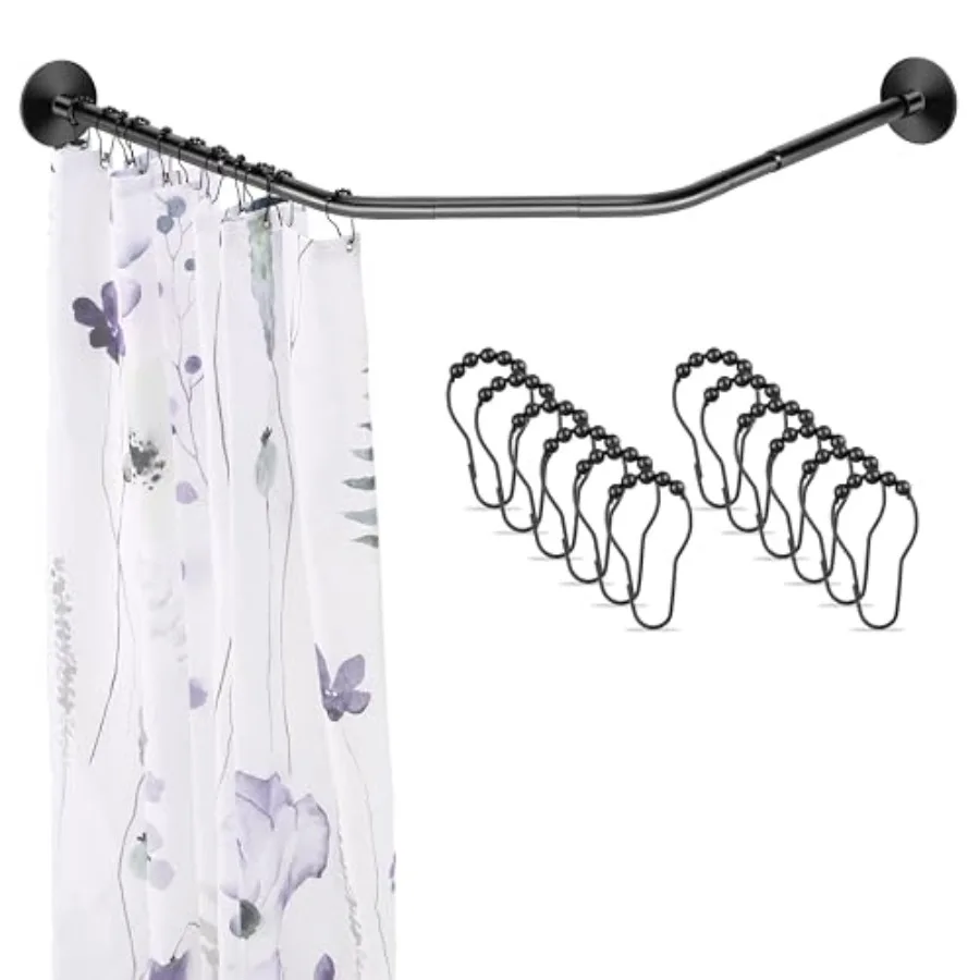 

Adjustable Corner Shower Curtain Rod with 12 Hooks 31-41 Inch Diamond Shaped Shower Curtain Rod Curved Rustproof 304 Stainless