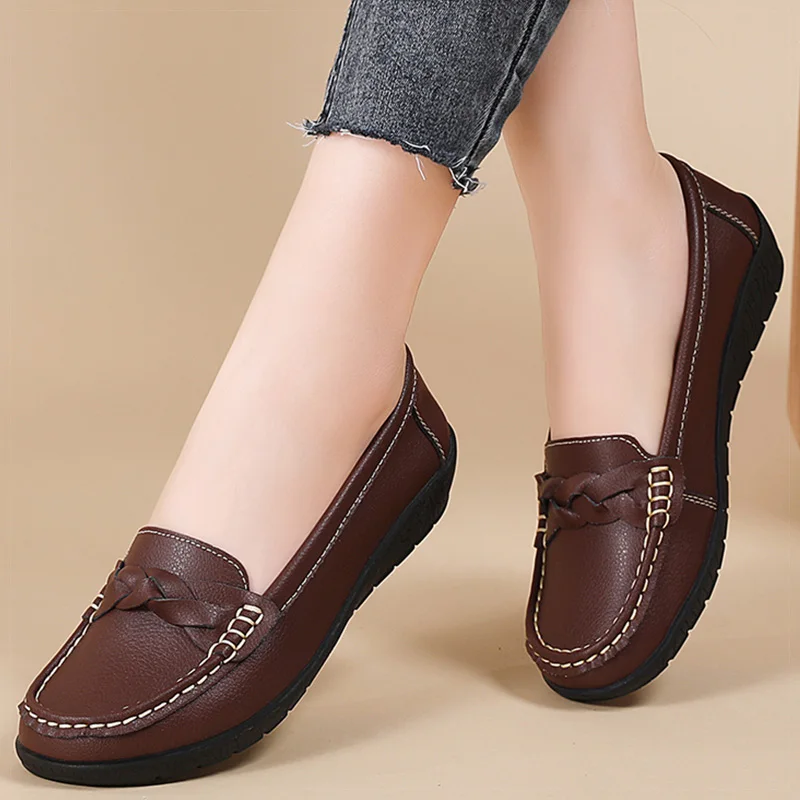 Shoes Women 2025 New Loafers Slip On Flats Leather Shoes Woman Comfortable Flat Shoes Women White Zapatos Mujer Women's Footwear image 3