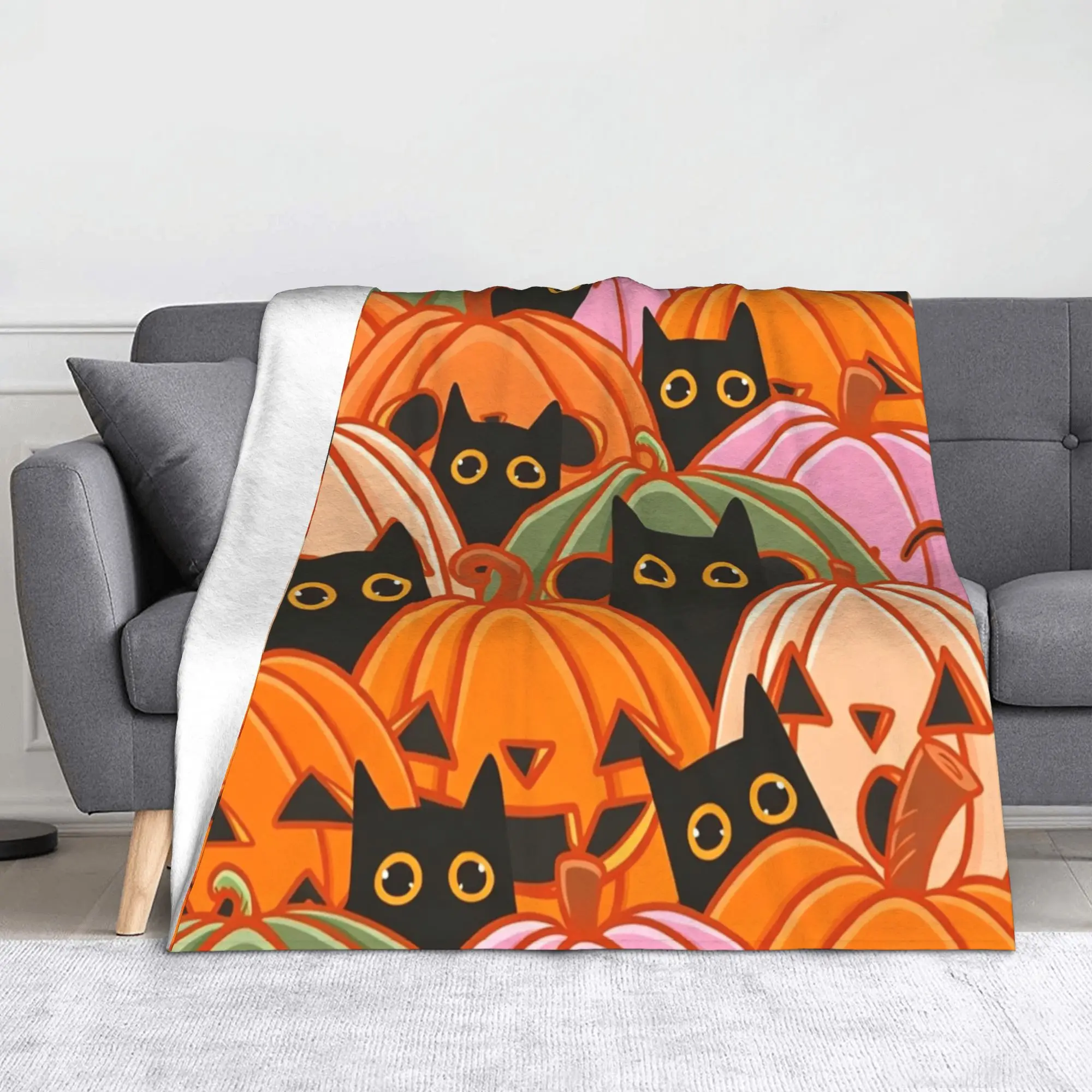 Halloween Blanket Cover Coral Fleece Plush Pumpkin Moon Star Witch Ultra-Soft Throw Blankets for Airplane Travel Bedspread