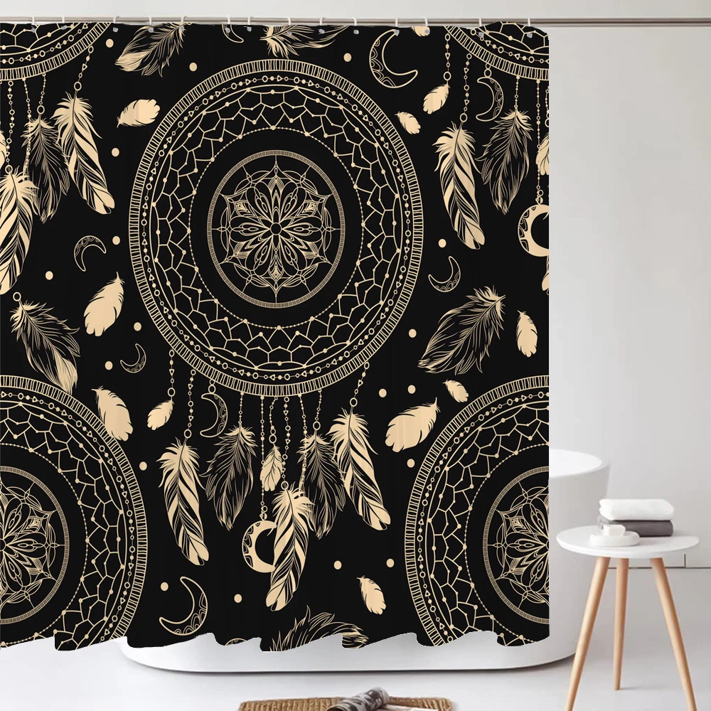 

Bohemian style Shower Curtains Bathroom Bathtub Decoration Boho Feather Printed Waterproof Bath Curtain Home Decor with Hooks