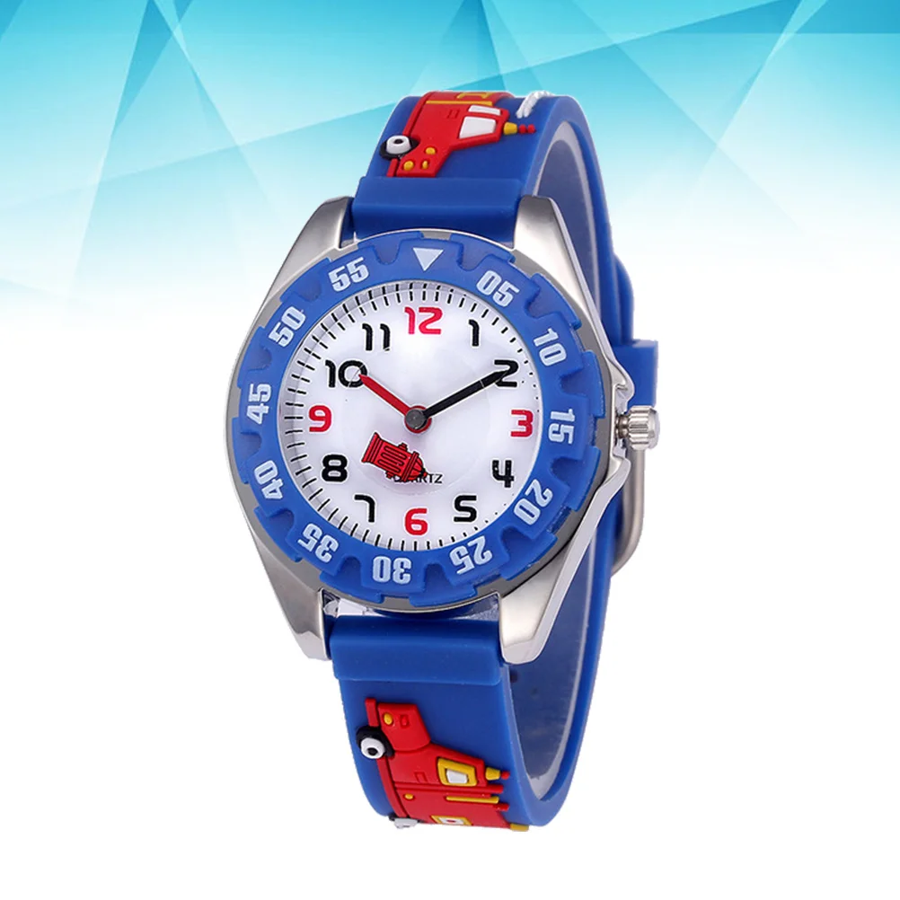 

Adjustable 3D Cartoon Kids Watch Blue Silicone Band Waterproof Quartz Movement Large Dial Wristwatch for Children Boys Girls