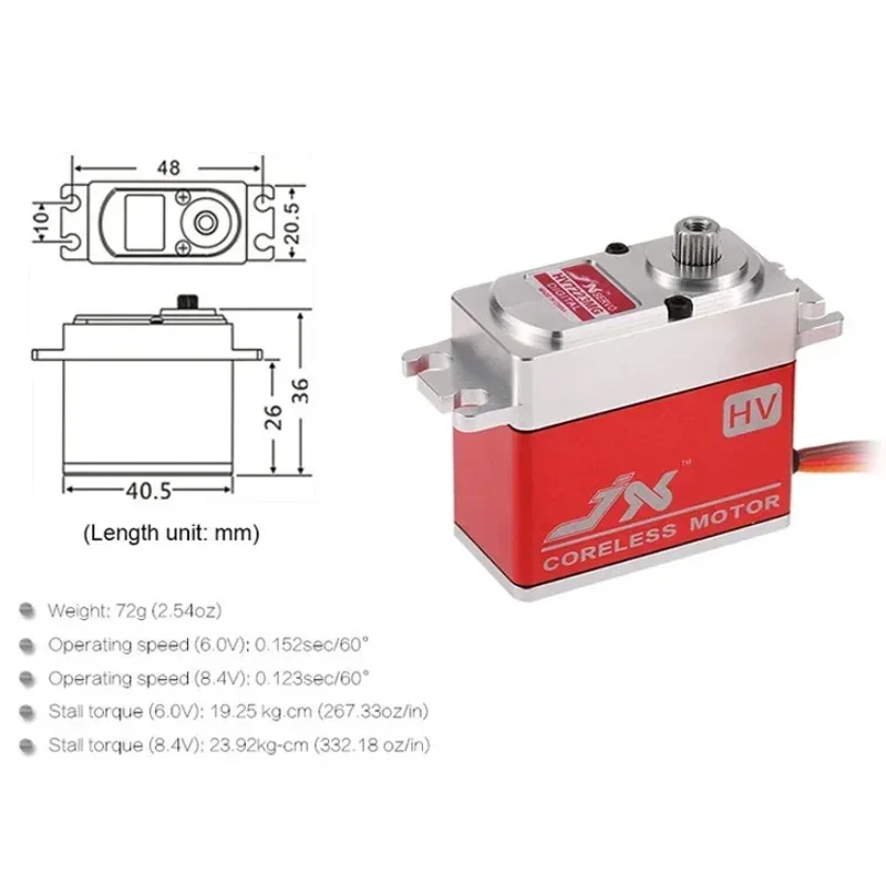 JX Servo PDI-HV7223MG 8.4V 23KG Metal Gear ad alta precisione Full CNC guscio in alluminio HV Digital Coreless Servo standard per auto RC
