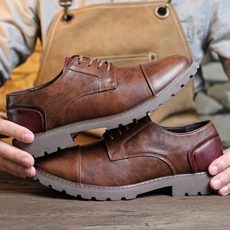 

Retro Men's Casual Leather Shoes Large Size British Men's Business Office Comfortable Dress Shoes for Men Platform Social Shoes