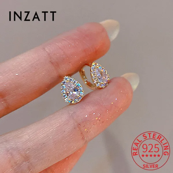 INZATT Real 925 Sterling Silver Zircon Water Drop Hoop Earrings for Fashion Women Geometric Fine Jewelry Minimalist Accessories