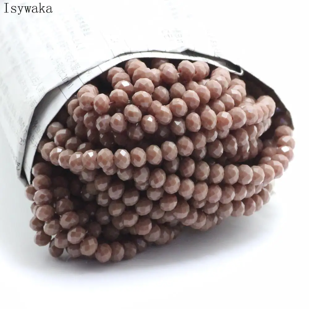 Isywaka Solid Coffee Colors 4*6mm 50pcs Rondelle Austria faceted Crystal Glass Beads Loose Spacer Round Beads Jewelry Making