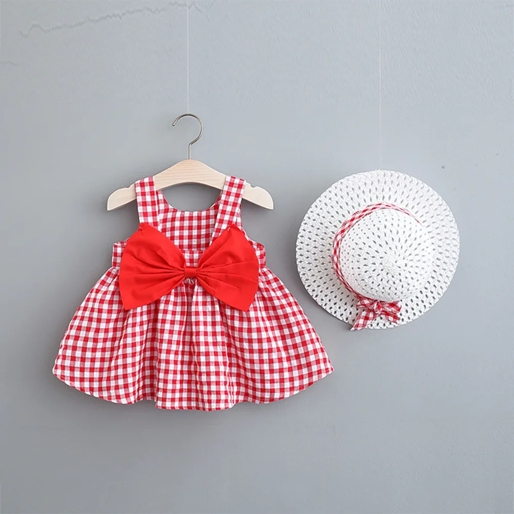 Robe de princesse en coton imprimé à pois et chapeau de soleil pour bébé fille, ensemble de vêtements pour nouveau-né de 0 à 3 ans, tenue d'été, 2 pièces, 2025