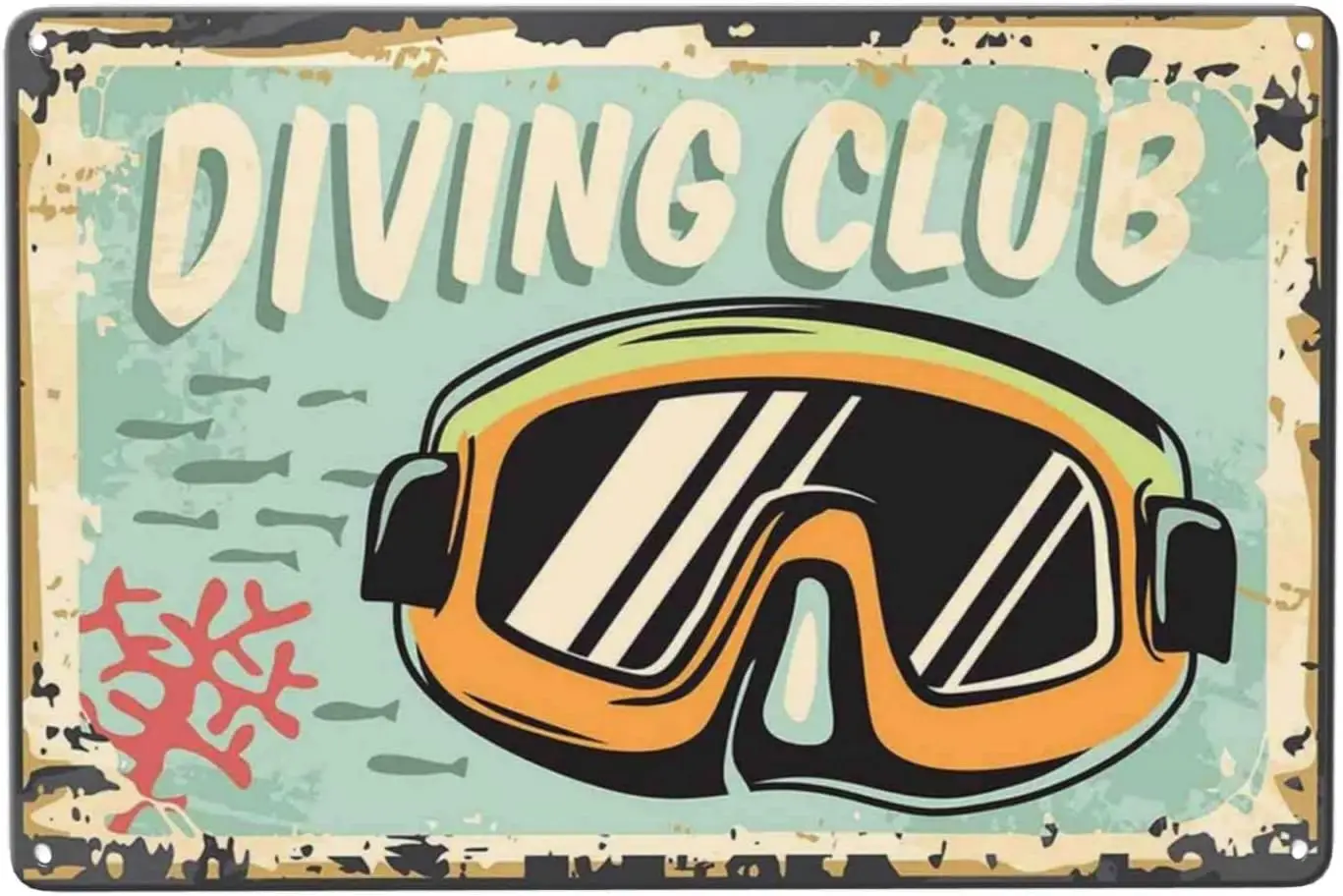 Diving Club Sign Vintage Metal Tin Sign Wall Decor, Metal Signs Tin Signs for Bar Pub Club Man Cave 8 x12 inch (CTP-62) sign