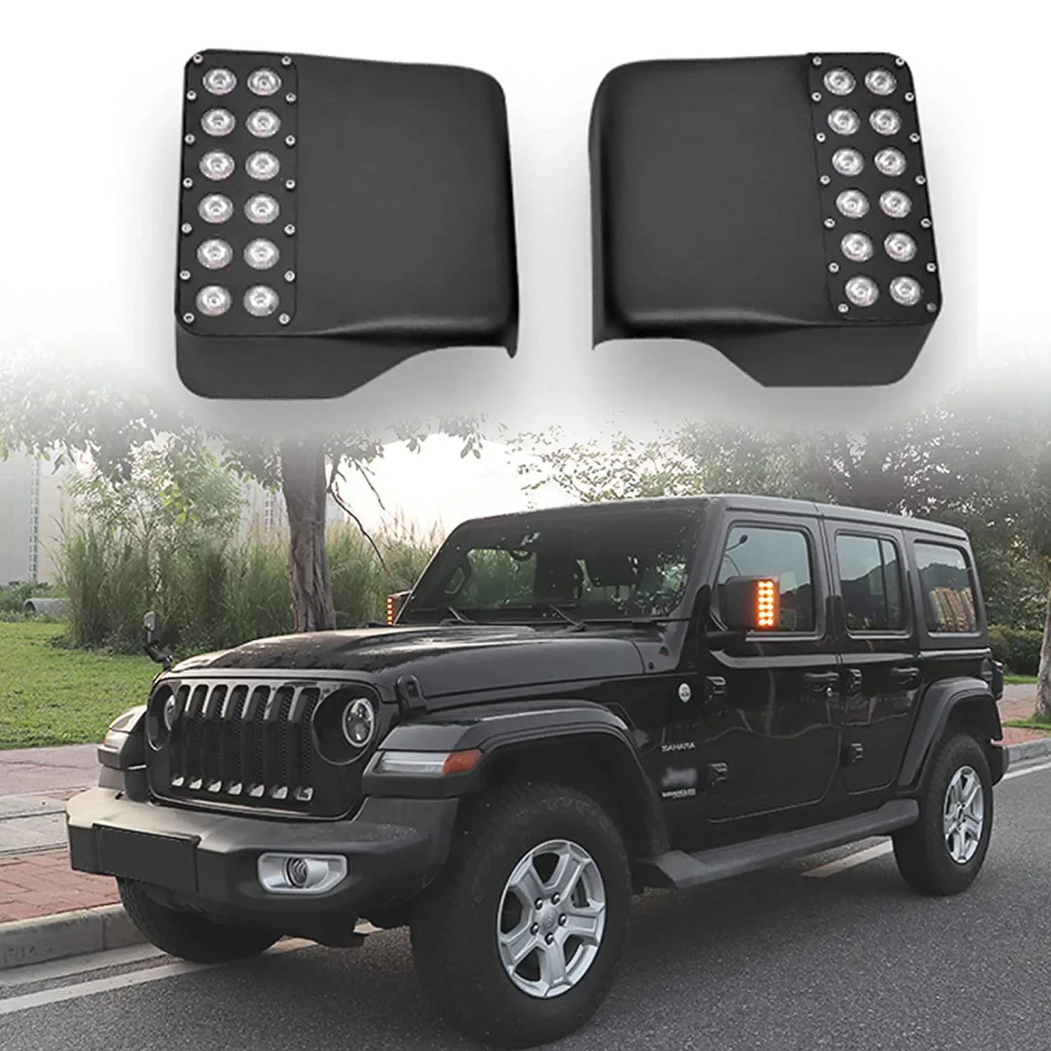 LED Side Rearview Mirror Housing w/ Dual Row Turn Signal Lights Daytime Running DRL For Jeep Wrangler JK JL Gladiator JT 2007+