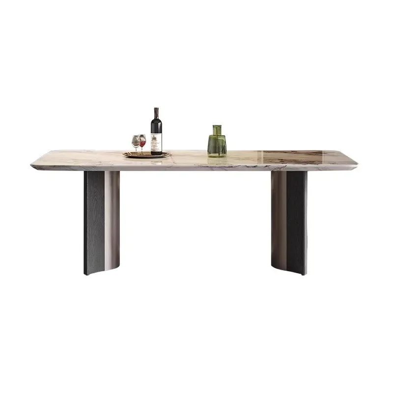 Modern Simple Marble Small Rectangular Dining Table for Apartment Anti-Tip Design Space Saving Foldable Design Non-Slip Feet