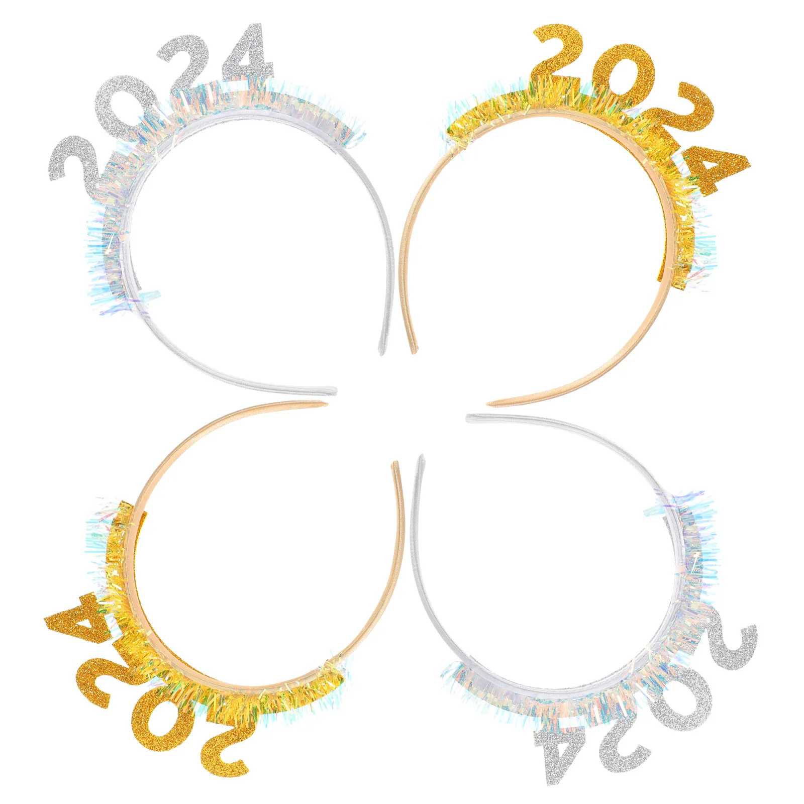 

Набор из 4 блестящих регулируемых ободков для волос, праздничные украшения для головы, аксессуары для Нового года 2024, реквизит для фотозон, декоративные элементы для вечеринок