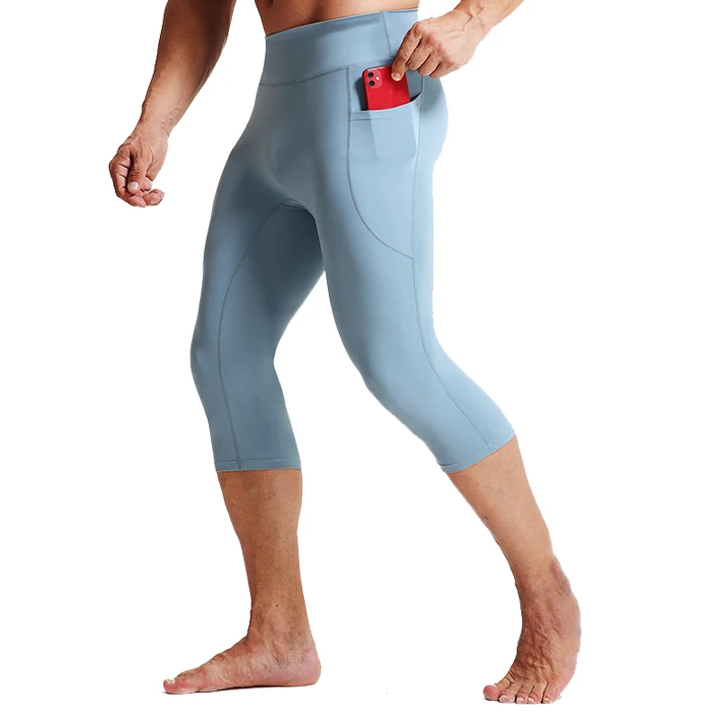 

Mens High Waisted Yoga Capri Pants with Pockets - Stretchy Workout Leggings for Fitness running