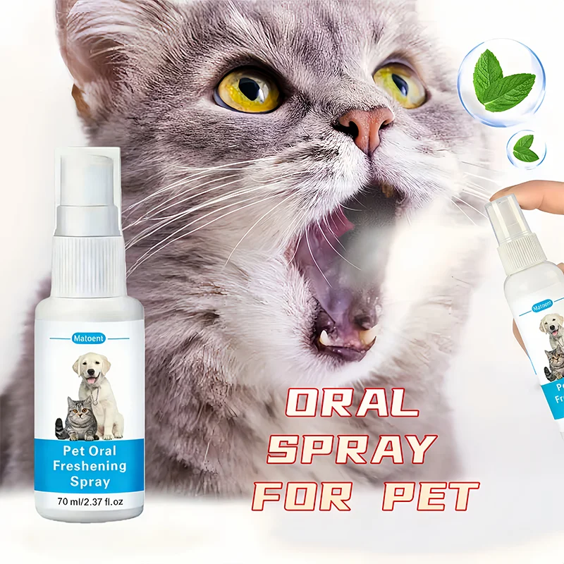 70Ml/2.33 Oz - Pet Dual Action Oral Spray Mild Plant-Based Formula For Oral Care Of Cats And Dogs No Genetically Modified Food