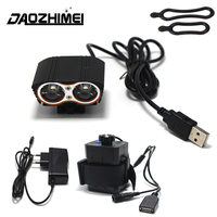 Waterproof Front Bicycle Headlight 4 Mode Torch USB Bicycle Headlamp light 2*T6 Flashlight Lamp Only Lamp +8.4VBattery Box