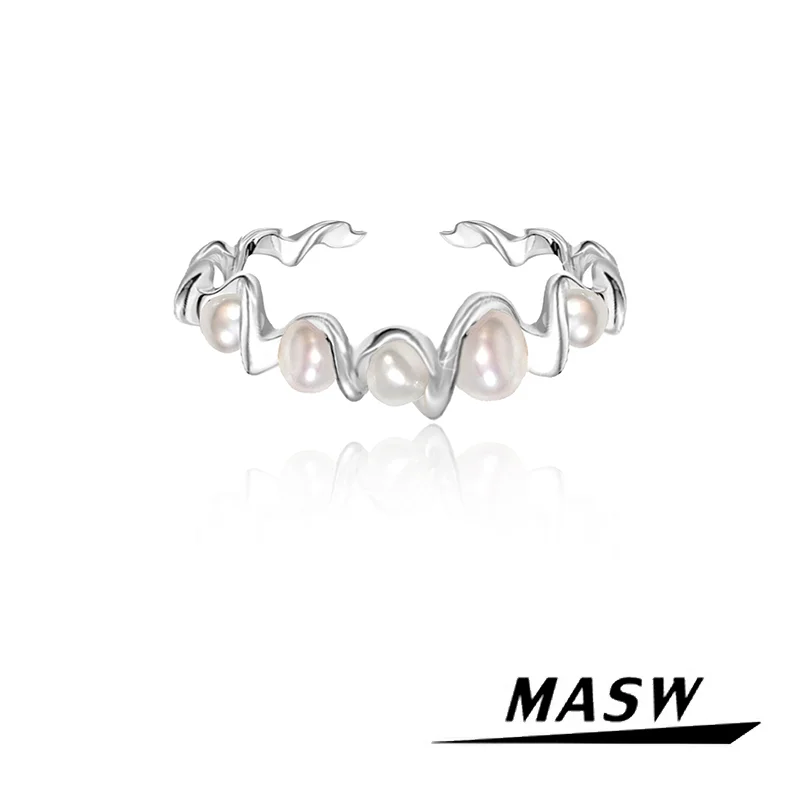 

MASW Original Design Cool Cold Trend Senior Sense Natural Pearl Rings For Women Girl Gift Fashion Jewelry Accessories