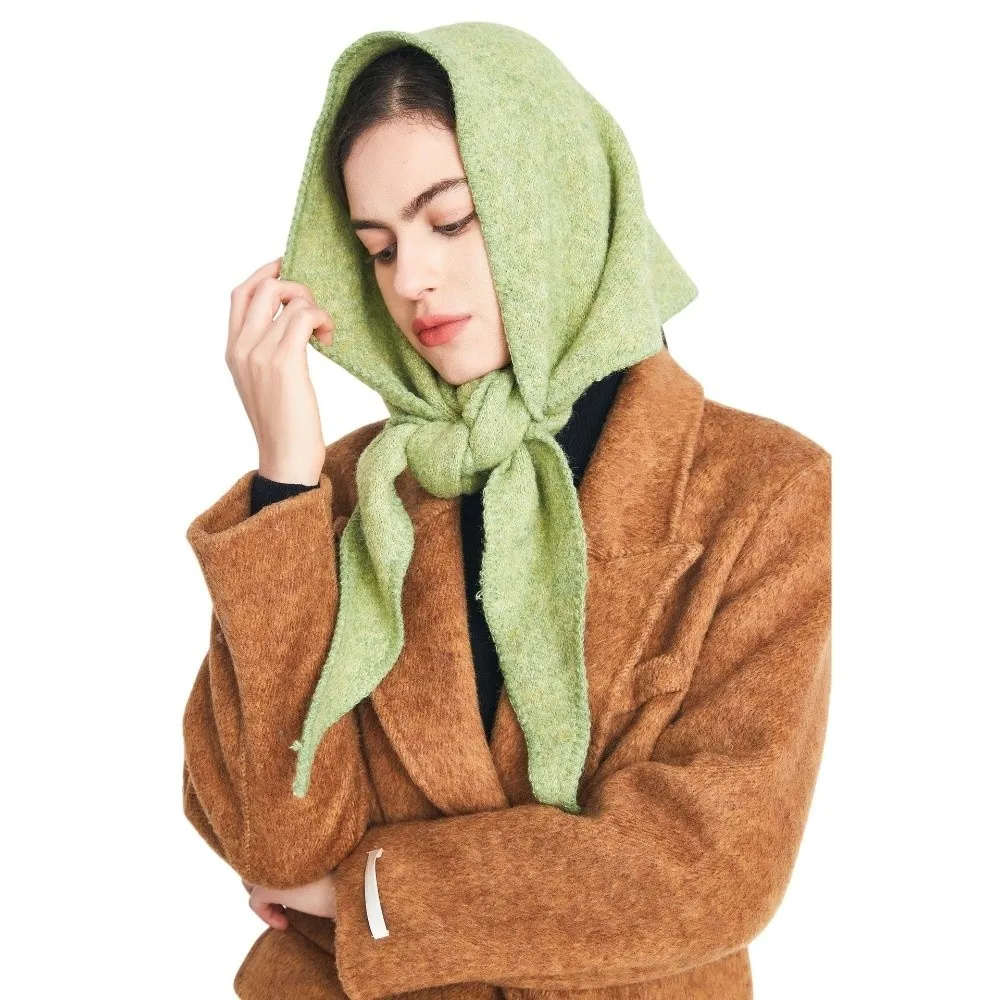 Fashion Imitation Cashmere Women Shawl Solid Color Thickened Knitted Triangle Scarf Soft Winter Warm Wool Blended Shawl