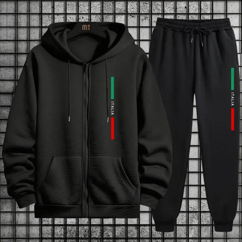 Men's Italy Fashion Tracksuit Set 2026 New 2 Pieces Zipper Hoodies and Joggers Urban Streetwear Outfit Autumn Winter Casual Wear