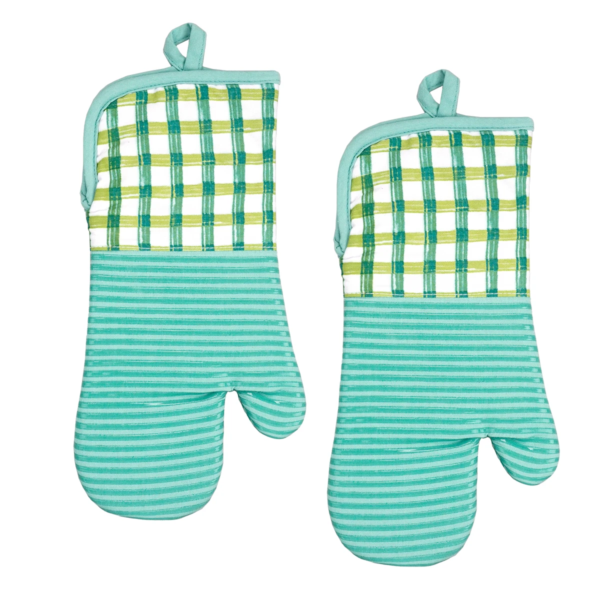 

A Pair of Green Texturing Silicone Non-slip Oven Mitts Kitchen Tools Anti Scalding Barbecue Cotton Oven Gloves