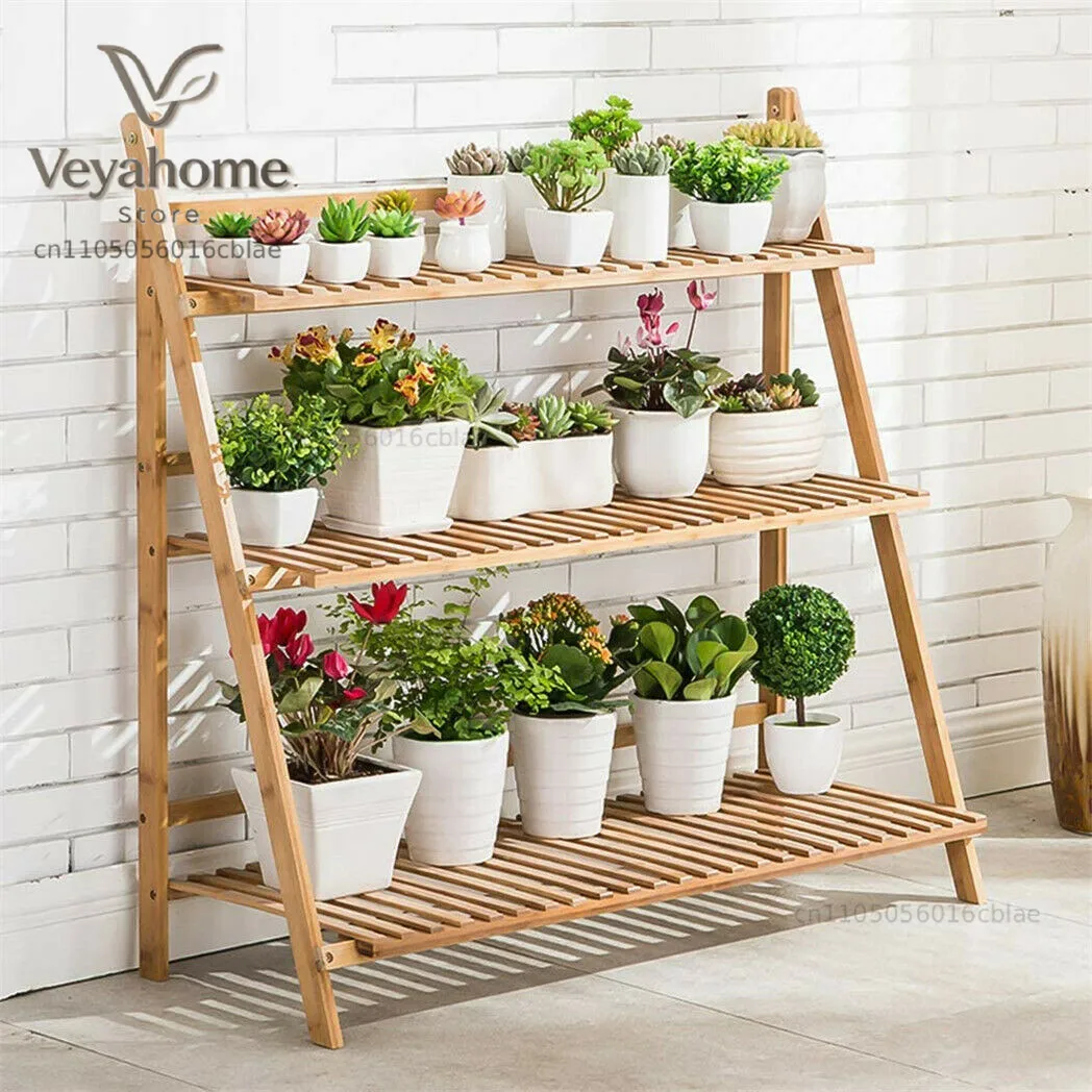 3 Tier Bamboo Flower Plant Pot Shelf Stand Display Ladder Garden Rack Holder Storage Indoor Outdoor